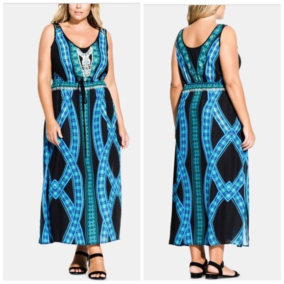 City Chic Kaleidoscope Print Maxi Dress. Plus Size XL/22 - Picture 2 of 16
